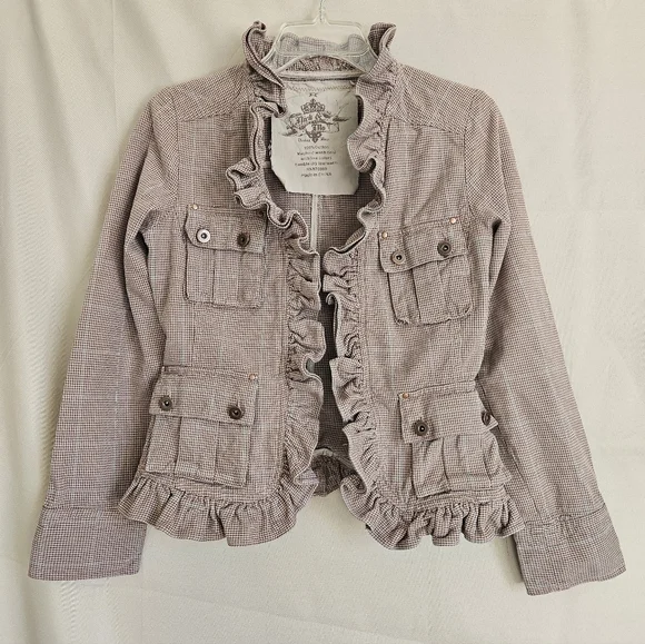 Vintage  Nick & Mo  Ruffled micro-check Dusty Rose Jacket Size S - Picture 2 of 11